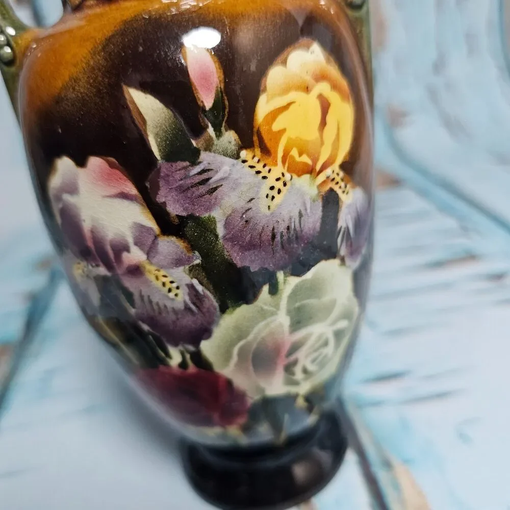 Vintage Double-Handled Floral Ceramic Vase | Made in Czechoslovakia | Art Potter